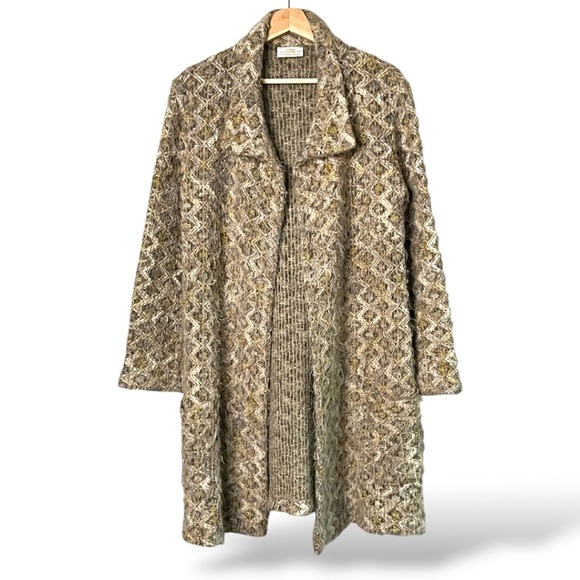 LINDA LUNDSTROM Vintage Open Front Cardigan Coatigan Wool Blend w/ Pockets - Picture 1 of 9